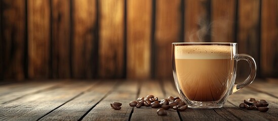 Aufkleber - Coffee A glass coffee cup on a wooden surface Vintage style. with copy space image. Place for adding text or design