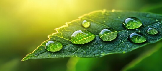Aufkleber - Lovely water droplets on a leaf silhouette. with copy space image. Place for adding text or design