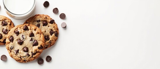 Fototapete - Cookies with chocolate chips and milk. with copy space image. Place for adding text or design