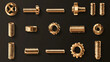 © Sahraya - top view of variation of gold or bronze screw head icon set realistic illustration vector