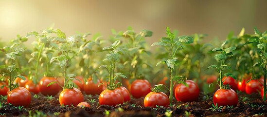 Poster - Small tomato garden planted closely together. with copy space image. Place for adding text or design