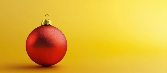 Poster - Christmas ornament Christmas ball on a yellow background. with copy space image. Place for adding text or design