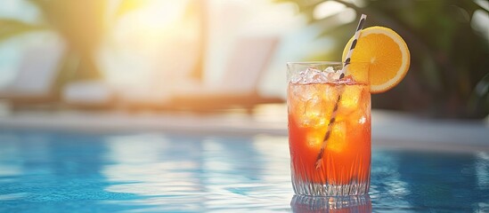 Leinwandbilder - Pleasant cocktail by the pool Selective focus Beverage. with copy space image. Place for adding text or design