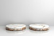 © TimelessClicks - A photostock of polished white marble platforms in circular shapes, isolated on a clean white background, luxurious and minimal, High Quality