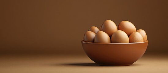Fototapete - BROWN ORGANIC EGGS IN A CERAMIC CONTAINER. with copy space image. Place for adding text or design