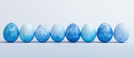 Poster - A row of ombre blue Easter eggs set against a white background. with copy space image. Place for adding text or design
