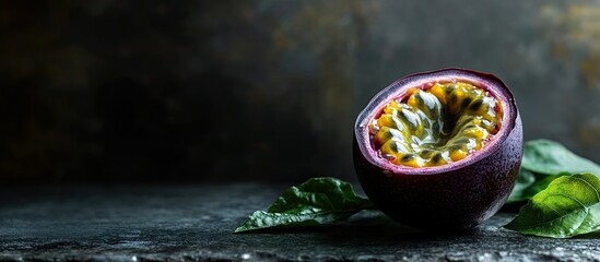 Fototapete - Selective focus photo of a passion fruit. with copy space image. Place for adding text or design
