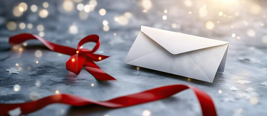 Aufkleber - Christmas mail red ribbon and letter. with copy space image. Place for adding text or design