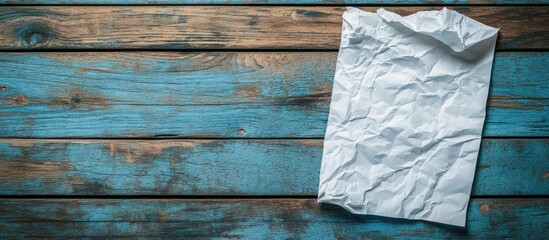 Aufkleber - Crumpled white paper on a wooden floor background. with copy space image. Place for adding text or design