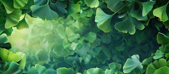 Poster - Green ginkgo leaves in late spring. with copy space image. Place for adding text or design
