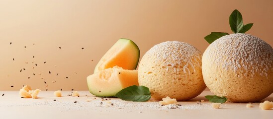 Aufkleber - Japanese bread Melonpan Melon cookie mixture. with copy space image. Place for adding text or design