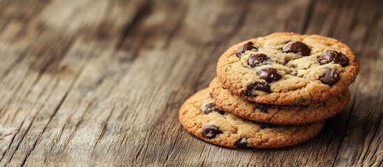 Fototapete - Tasty cookies on a wooden backdrop. with copy space image. Place for adding text or design