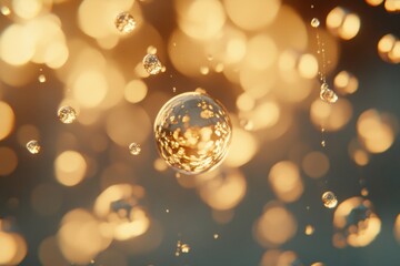 Leinwandbilder - Viruses suspended in droplets of water illuminated by soft light in a laboratory setting. Generative AI