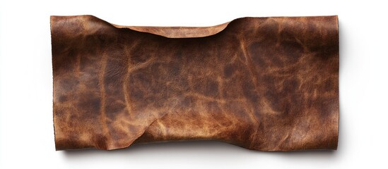 Leinwandbilder - Two pieces of brown leather featuring a text area set against a white background. with copy space image. Place for adding text or design