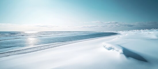 Poster - Winter seascape The background Snowdrifts Outdoor scene Winter The shoreline blanketed in snow Horizon Natural backdrop North Ocean The Arctic A snow covered beach Copy space