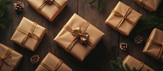 Aufkleber - Flat lay background of wrapped holiday gifts. with copy space image. Place for adding text or design