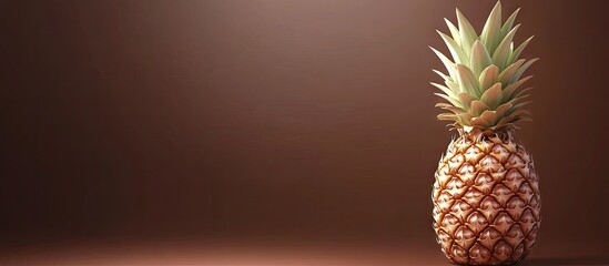 Fototapete - Whole fresh pineapple isolated on a brown background DOF and copy space