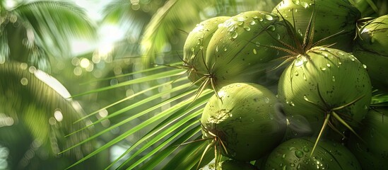 Leinwandbilder - Cluster of green coconuts. with copy space image. Place for adding text or design