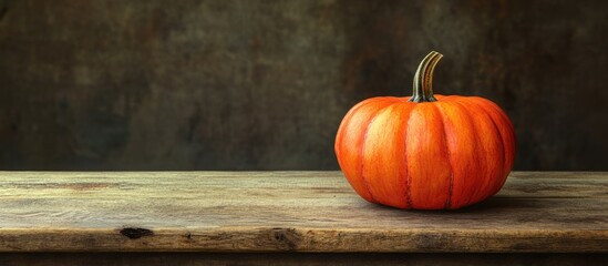 Poster - Pumpkin on a wooden table with copy space