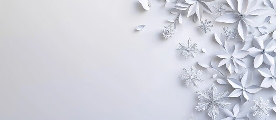 Fototapete - Beautiful paper snowflakes on a light backdrop. with copy space image. Place for adding text or design