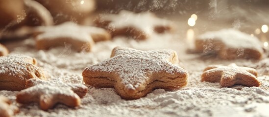 Aufkleber - Christmas background featuring cookies and flour Selective focus. with copy space image. Place for adding text or design