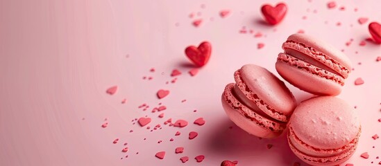 Aufkleber - heart macaron with hearts on a pink background. with copy space image. Place for adding text or design