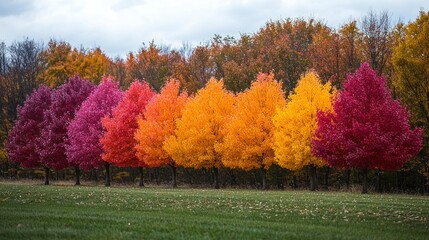 Canvas Print - Colorful trees line path.