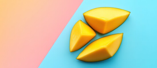 Fototapete - Sweet sliced mango on a colorful background. with copy space image. Place for adding text or design