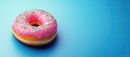 Fototapete - tempting fresh doughnut on a blue background. with copy space image. Place for adding text or design