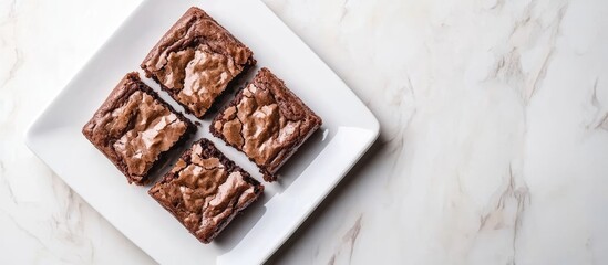Aufkleber - homemade almond brownie on a white dish. with copy space image. Place for adding text or design