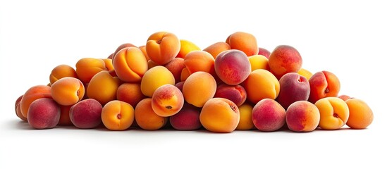 Leinwandbilder - A pile of fresh healthy African apricots and peaches Isolated on a white studio background. with copy space image. Place for adding text or design