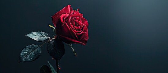 Leinwandbilder - Red rose against a black background vintage aesthetic close up. with copy space image. Place for adding text or design