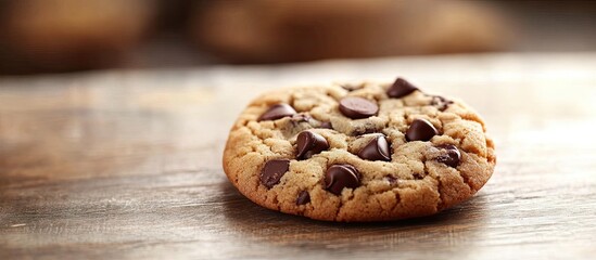 Fototapete - close up of a chocolate chip cookie on a table. with copy space image. Place for adding text or design