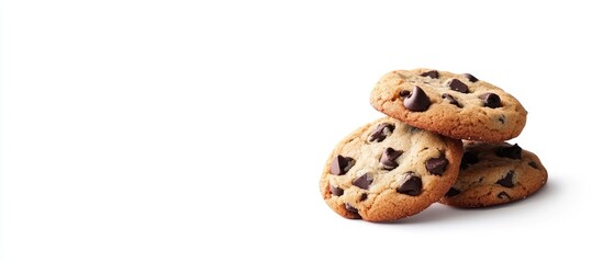 Fototapete - Chocolate chip cookies isolated on a white background. with copy space image. Place for adding text or design