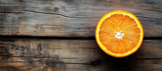 Leinwandbilder - Fresh orange on aged wood surface top view. with copy space image. Place for adding text or design