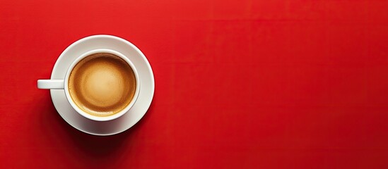 Aufkleber - Coffee cup on a red background Top view flat lay with copy space