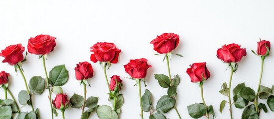 Wall Mural - Card and roses against a white background. with copy space image. Place for adding text or design