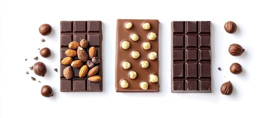 Aufkleber - Milk and dark chocolate bars with hazelnuts isolated on white. with copy space image. Place for adding text or design