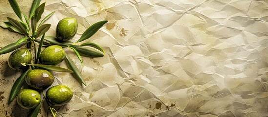 Poster - Textured vintage paper backdrop with fresh olives. with copy space image. Place for adding text or design