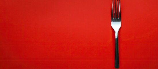 Fototapete - Fork on a red background. with copy space image. Place for adding text or design