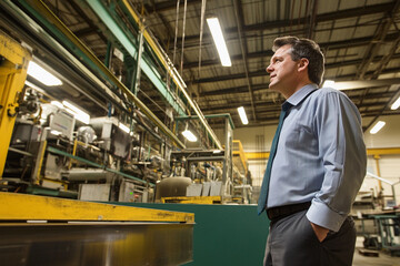 Aufkleber - Manager observes machinery in a busy factory environment