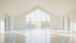 © Sahraya - Empty white business office room with white floor, ceiling and walls and sunlight from large windows and empty space white colorless business architecture office room 3d illustration