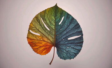 Poster - Leaf with a green stem and a red stem. The leaf is on a white background