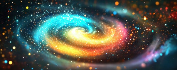 Wall Mural - abstract cosmic swirl, vibrant colors, energetic design, starry particles, dynamic lines, dark backg