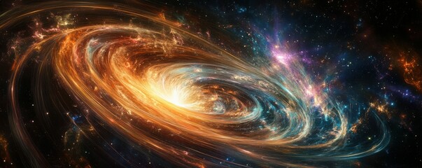 Wall Mural - abstract cosmic swirl, vibrant colors, energetic design, starry particles, dynamic lines, dark backg