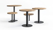 © Sahraya - Cafe tables set isolated on white background. Vector cartoon illustration of round and square wooden and metal desks on one leg, dining room, restaurant, cafeteria furniture, interior elements