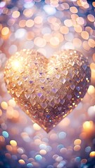 Canvas Print - Love background for Valentine day with shiny shimmering 3d heart shape on glitter background and bokeh effect.