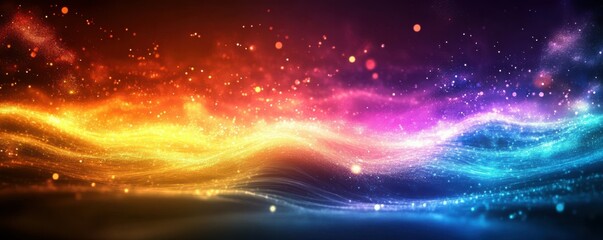 abstract glowing particles, neon colors, futuristic design, vibrant background, light effect