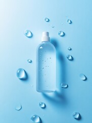 Aufkleber - Droplets of sanitizer illustrate powerful bacteria elimination on a light blue surface with reflections. Generative AI