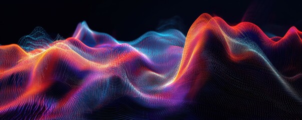 Wall Mural - abstract waves of colorful light on a dark background, dynamic futuristic design, vibrant energy.